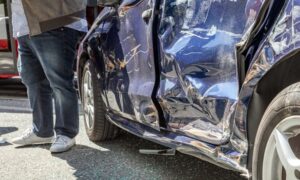 Car accident damages blue car damaged by crash accident