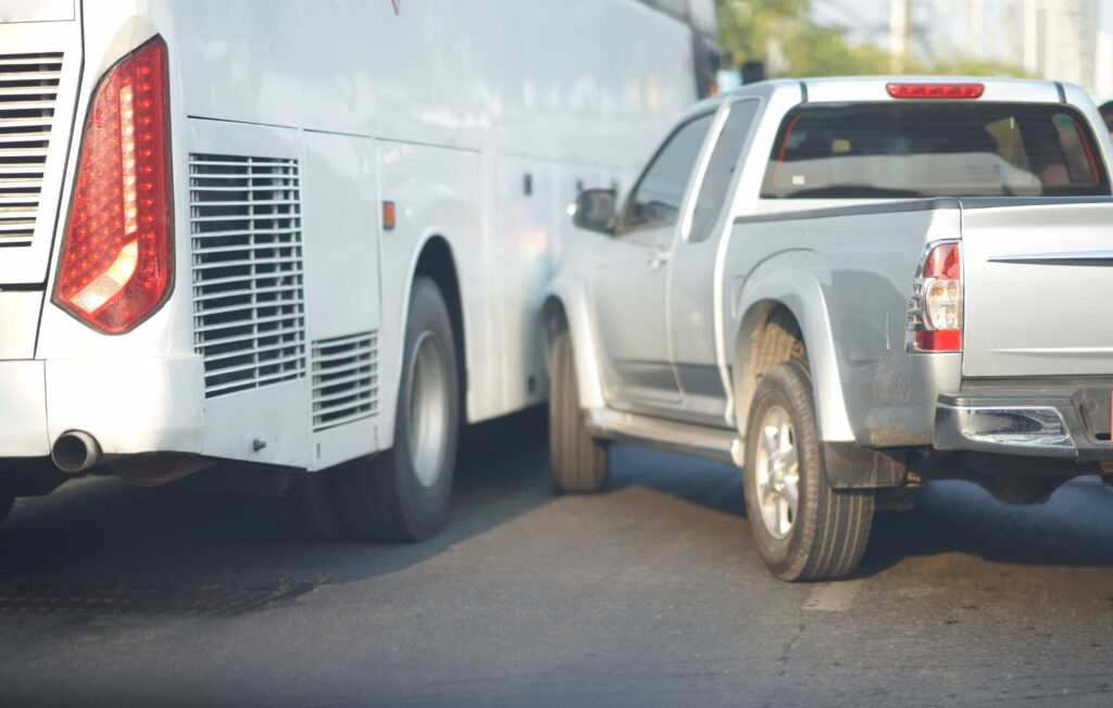 bus accident with pickup truck