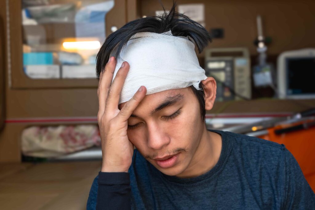 Brain injury victim with physical symptoms of the injury