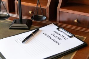 Personal injury claim form and pen on a lawyer&rsquo;s desk, representing a personal injury case in Bellevue.