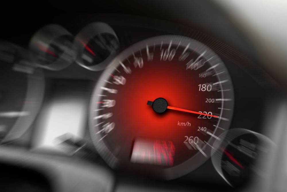 Speedometer showing a vehicle traveling at excessive speed, a behavior considered reckless driving